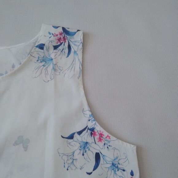 Women's Light Blue Flowers & Butterflies Print Trapezoid Mini Dress Size Medium - Picture 6 of 12